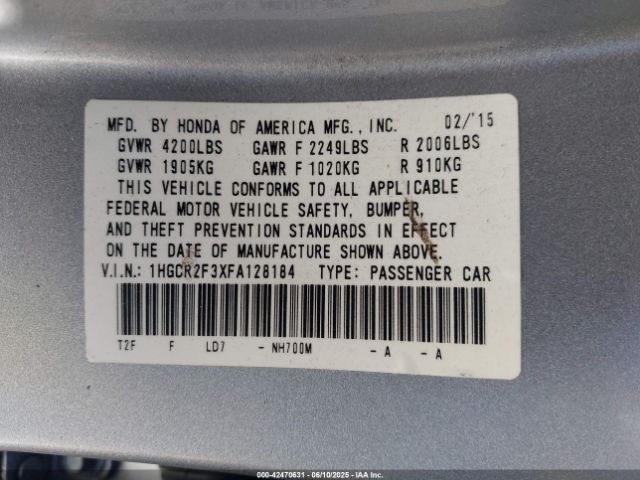 1HGCR2F3XFA128184 Honda ACCORD LX