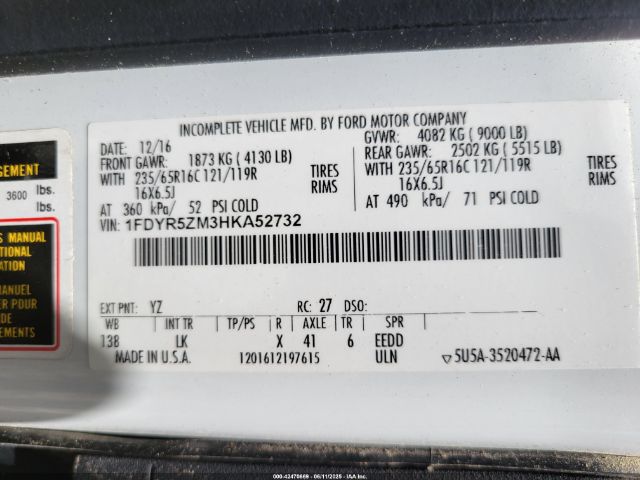 1FDYR5ZM3HKA52732 Ford TRANSIT CHASSIS