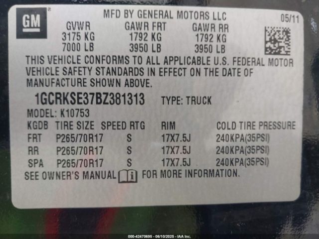 2011 CHEVROLET SILVERADO 1500 1GCRKSE37BZ381313 Photo 8