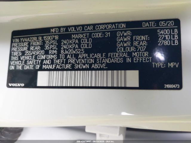 2020 VOLVO XC60 YV4A22RL9L1590718 Photo 8