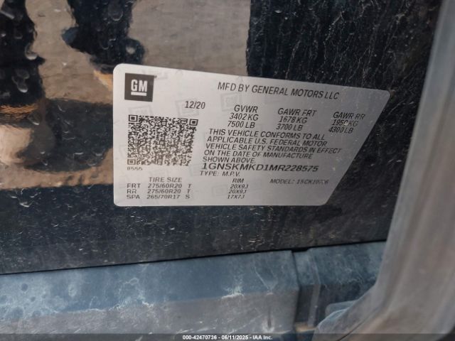 2021 CHEVROLET TAHOE 1GNSKMKD1MR228575 Photo 8