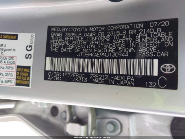 2021 TOYOTA COROLLA JTDEPMAE9MJ130944 Photo 8