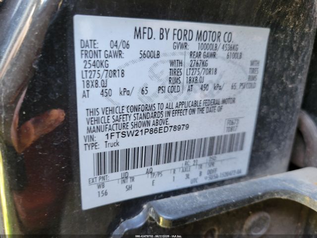 2006 FORD F-250 1FTSW21P86ED78979 Photo 8