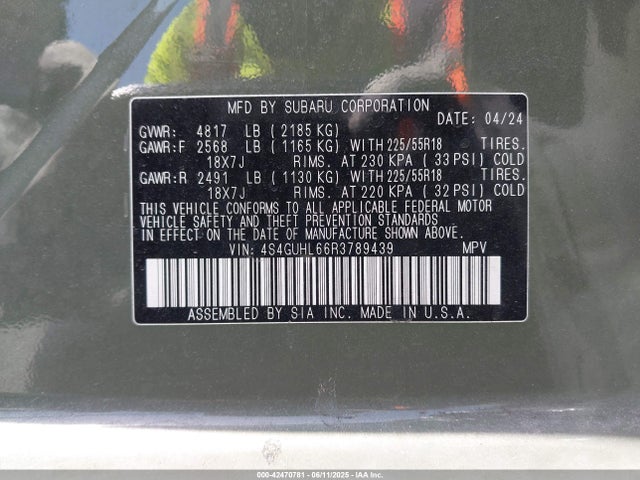 4S4GUHL66R3789439 Subaru na