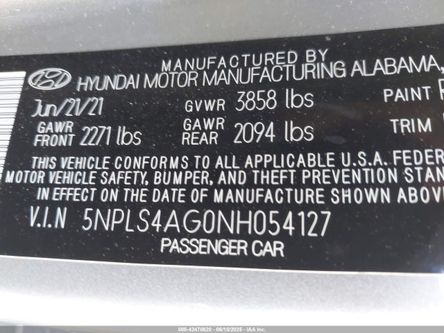 5NPLS4AG0NH054127 Hyundai mpi nu pe