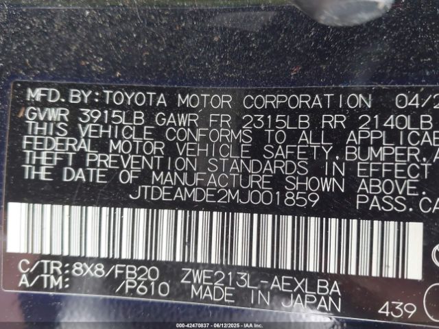 2021 TOYOTA COROLLA JTDEAMDE2MJ001859 Photo 8