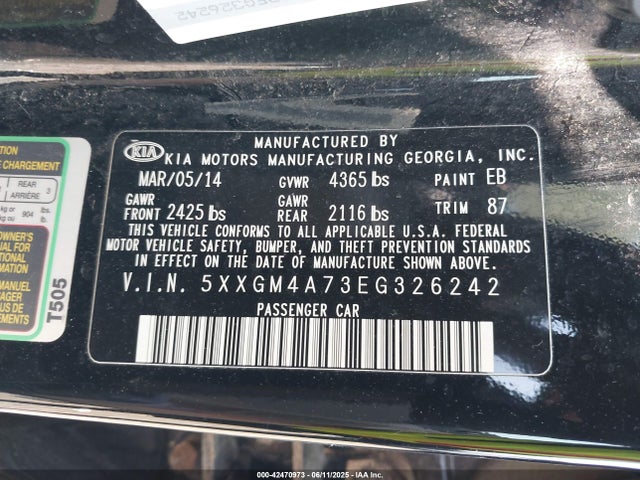 5XXGM4A73EG326242 KIA Optima Lx