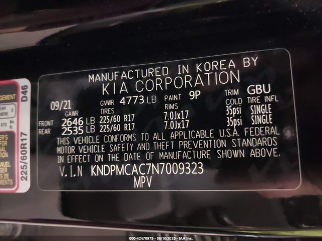 KNDPMCAC7N7009323 KIA gdi theta-ii
