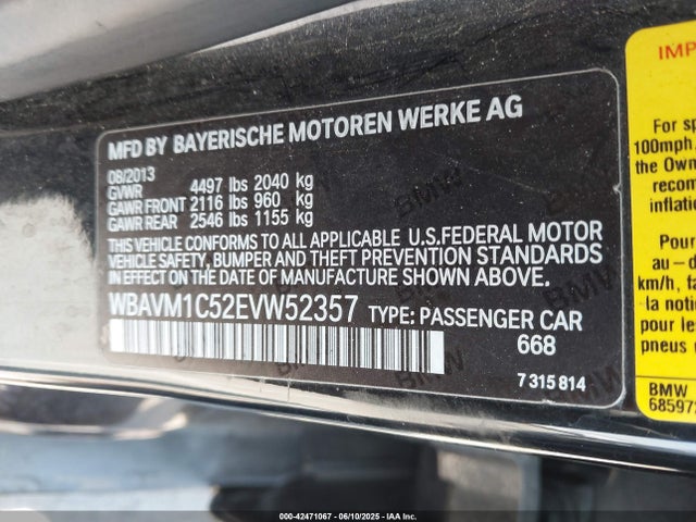 BMW 2014 2014 WBAVM1C52EVW52357 Image 9