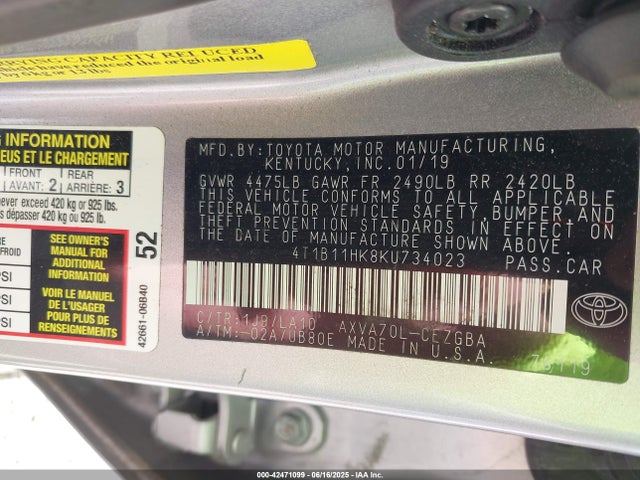 4T1B11HK8KU734023 Toyota a25a-fks