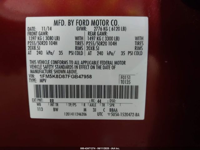 2015 FORD EXPLORER 1FM5K8D87FGB47958 Photo 8