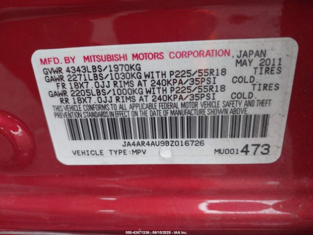 2011 MITSUBISHI OUTLANDER SPORT JA4AR4AU9BZ016726 Photo 8