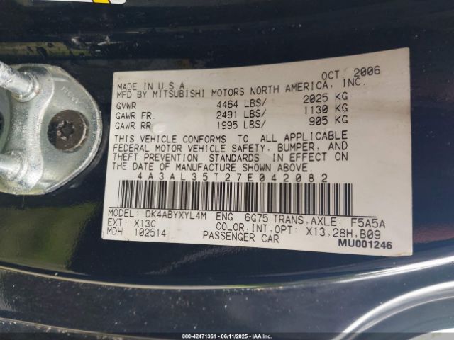 2007 MITSUBISHI ECLIPSE SPYDER 4A3AL35T27E042082 Photo 8