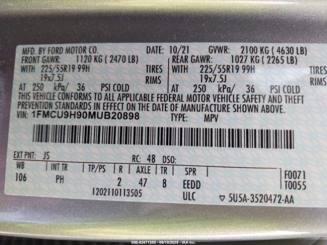 2021 FORD ESCAPE 1FMCU9H90MUB20898 Photo 8