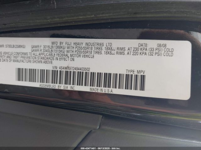 2009 SUBARU TRIBECA 4S4WX97D494403502 Photo 8