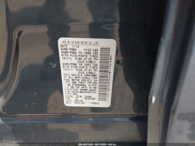 JN8AZ1MU3EW409762 Nissan MURANO SV