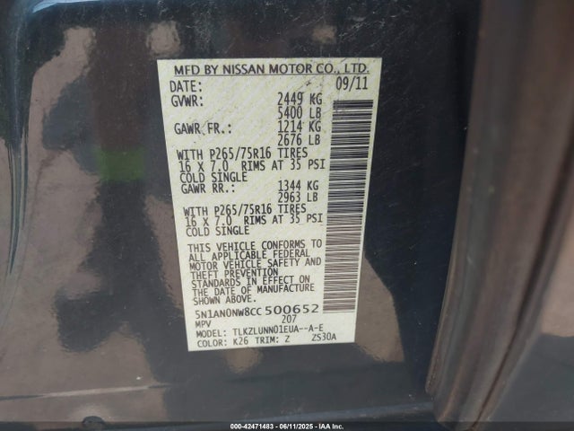 2012 Nissan Xterra Pro-4x მანქანა იყიდება აუქციონზე, vin: 5N1AN0NW8CC500652, აუქციონის ნომერი: 42471483
