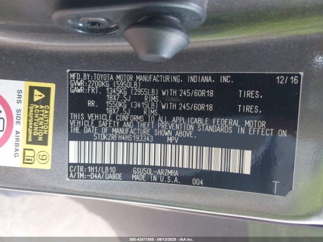 2017 TOYOTA HIGHLANDER 5TDKZRFH4HS193343 Photo 8