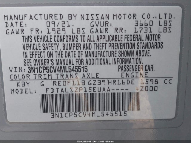 3N1CP5CV4ML545515 Nissan Kicks