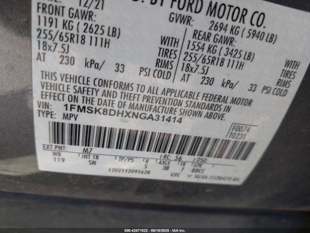 2022 FORD EXPLORER 1FMSK8DHXNGA31414 Photo 8