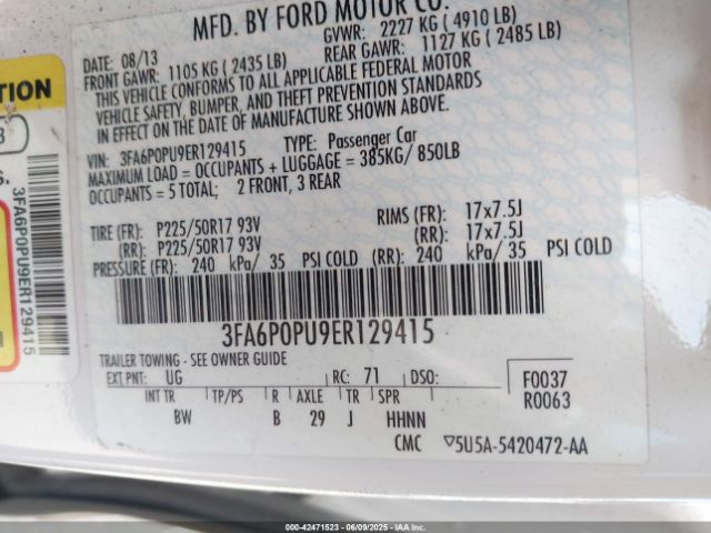 3FA6P0PU9ER129415 Ford Fusion Energi Se Luxury