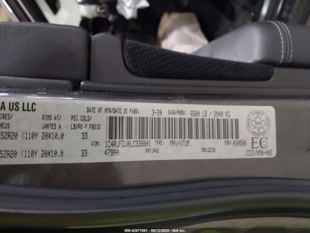 2020 JEEP GRAND CHEROKEE 1C4RJFDJ0LC339001 Photo 8