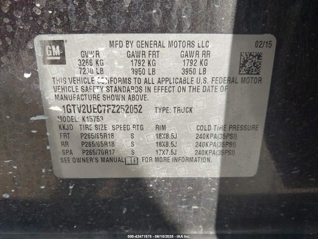 1GTV2UEC7FZ252052 GMC l83 - vvt, active fuel management, aluminum