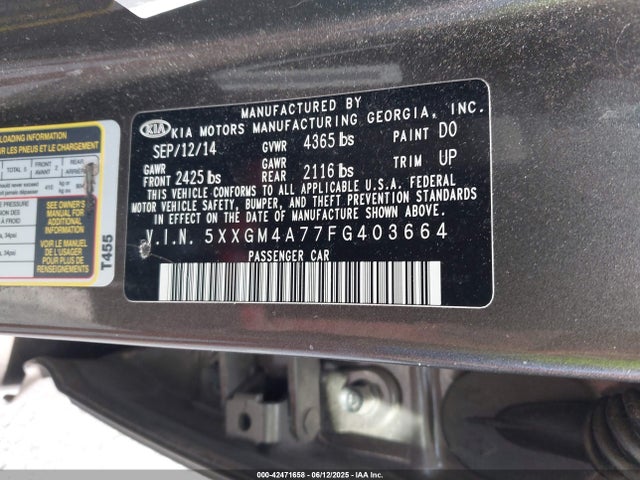 5XXGM4A77FG403664 KIA dohc gdi theta ii