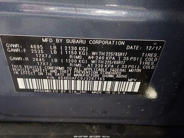 Subaru u5 2018 4S4BSAFC9J3287165 Image 9