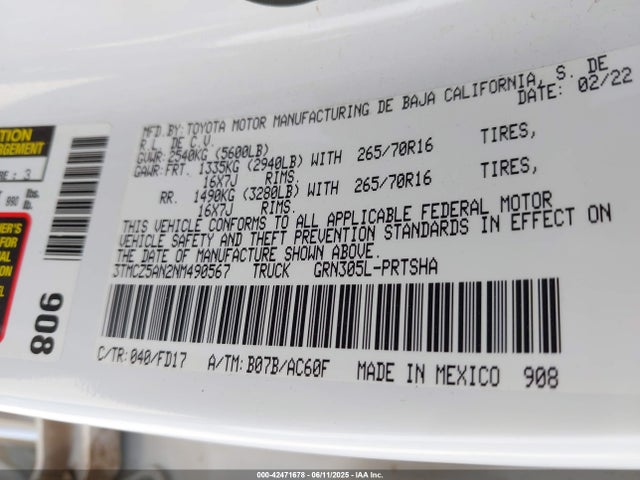 3TMCZ5AN2NM490567 Toyota 2gr-fks