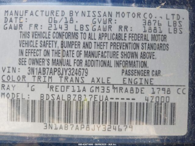 3N1AB7AP8JY324679 Nissan SENTRA S