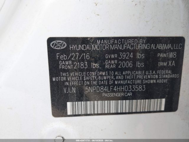 5NPD84LF4HH033583 Hyundai ELANTRA SE