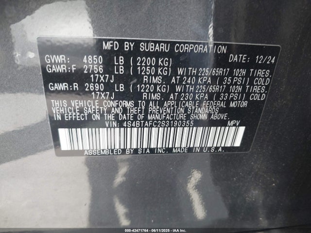 Subaru na, u5 2025 4S4BTAFC2S3190355 Image 9