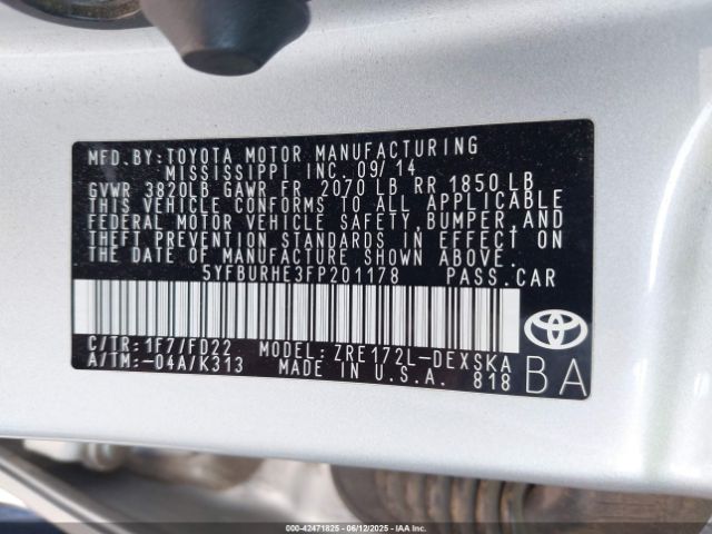5YFBURHE3FP201178 Toyota 2zr-fe