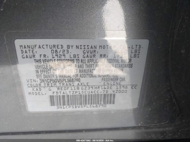 3N1CP5DV5PL568790 Nissan Kicks Sr Xtronic Cvt