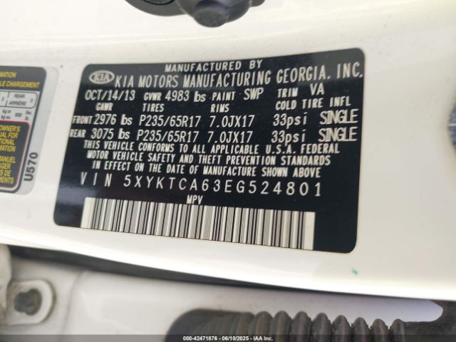 5XYKTCA63EG524801 KIA SORENTO LX