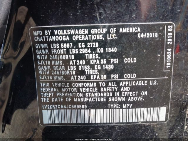 2018 VOLKSWAGEN ATLAS 1V2KR2CA4JC569589 Photo 8