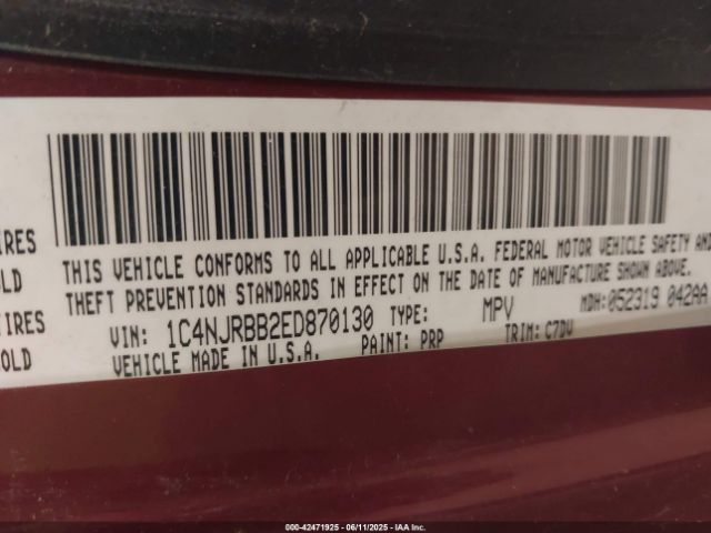 1C4NJRBB2ED870130 Jeep Patriot Sport