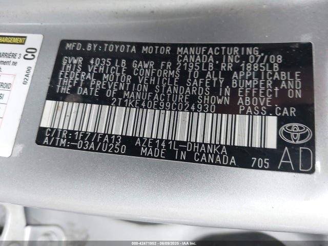 Aukcja sprzedaży 2009 Toyota Matrix S, vin: 2T1KE40E99C024930, numer aukcji: 42471952