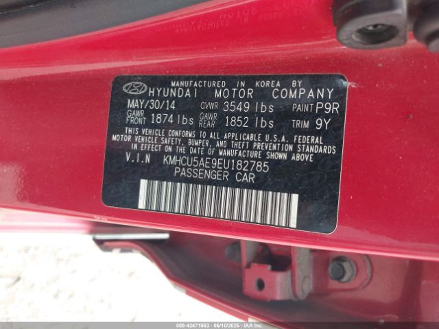KMHCU5AE9EU182785 Hyundai ACCENT SE