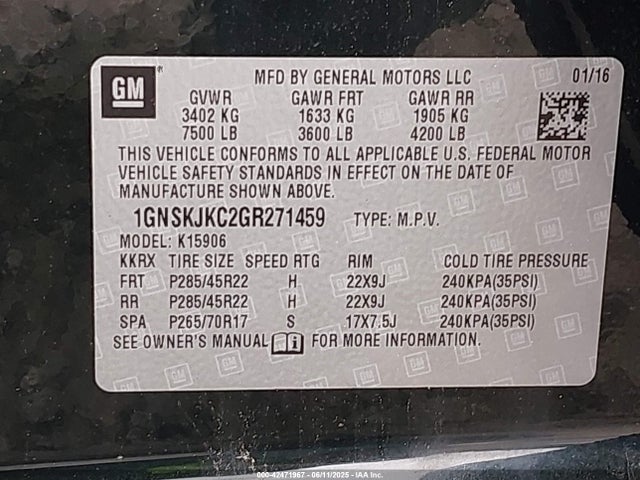 Chevrolet Suburban Ltz 2016 1GNSKJKC2GR271459 Image 9