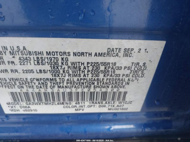 4A4AR3AU3FE054300 Mitsubishi Outlander Sport Es