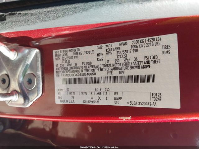 1FMCU0GX9EUE46650 Ford ESCAPE SE