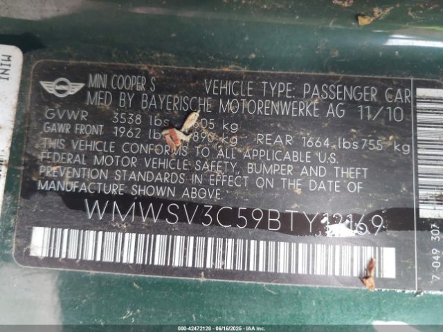 2011 MINI COOPER S WMWSV3C59BTY12169 Photo 8