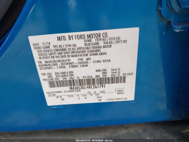 2019 FORD ECOSPORT MAJ6S3GL4KC261791 Photo 8