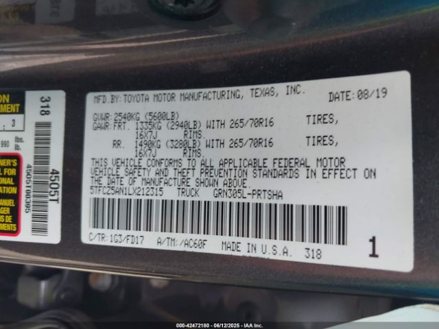 2020 TOYOTA TACOMA 5TFCZ5AN1LX212315 Photo 8