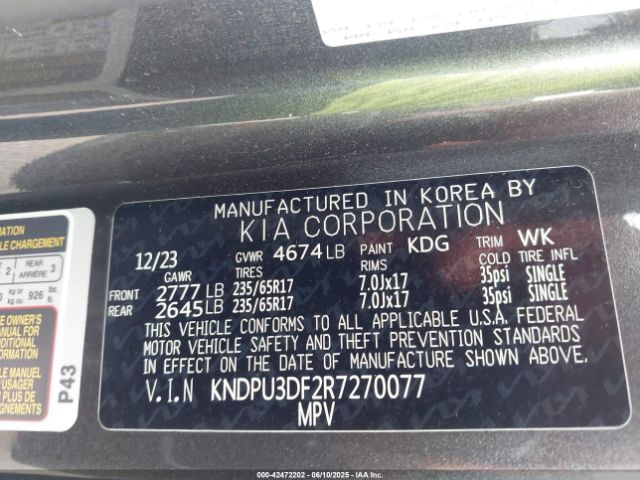 KNDPU3DF2R7270077 KIA Sportage Lx