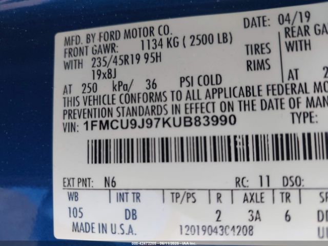 2019 FORD ESCAPE 1FMCU9J97KUB83990 Photo 8