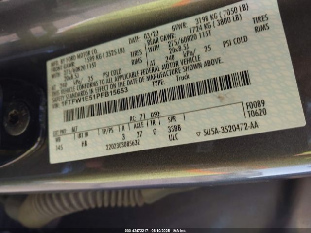 1FTFW1E51PFB15653 Ford F-150 Lariat