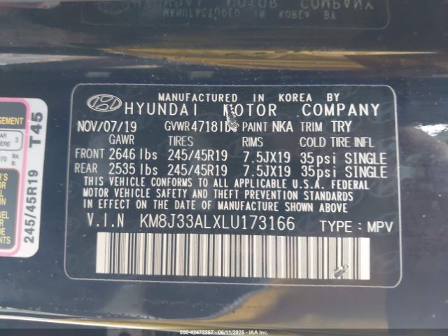 2020 HYUNDAI TUCSON KM8J33ALXLU173166 Photo 8